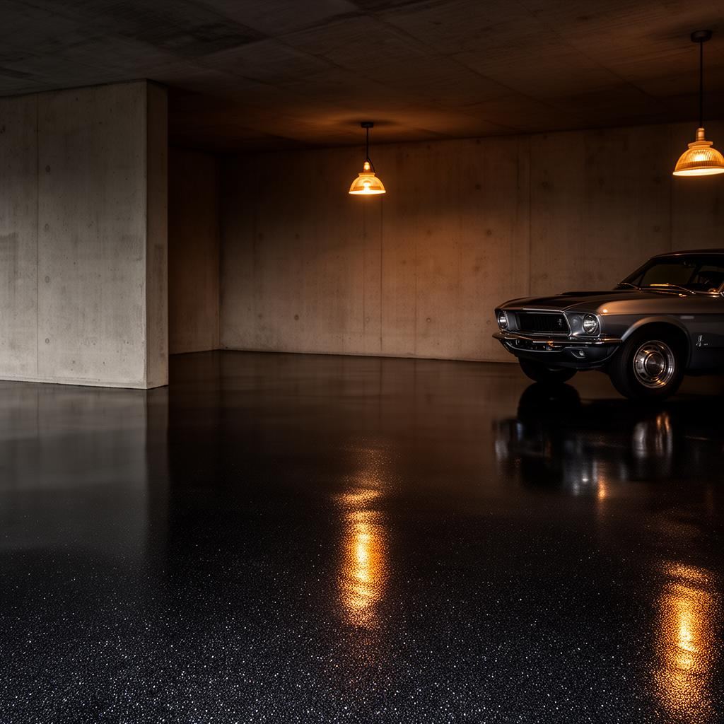Decorative flake epoxy garage floor